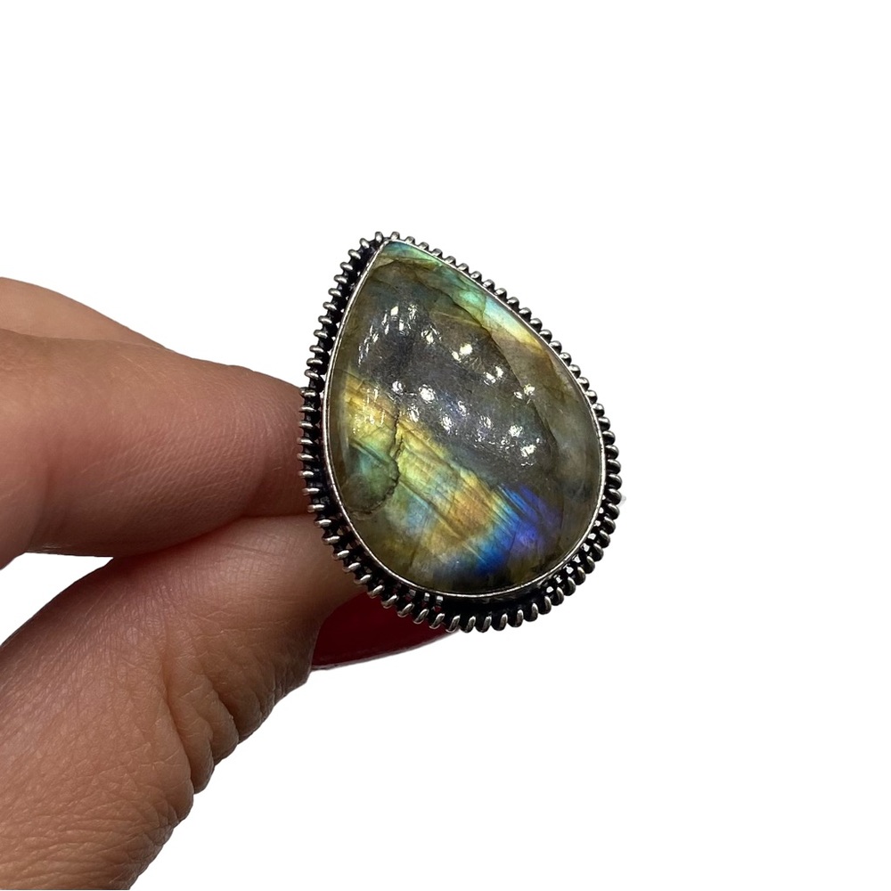 New Labradorite Teardrop Ring in 925 stamped sterling silver overlay setting - Picture 5 of 8